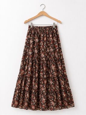 NWT Allegra K Floral Red & Black Mid Length Skirt, Small